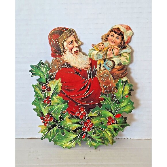 B. Shackman & Co. Double Sided Diecut Cardboard 8" Santa Christmas Ornament 1993 - Picture 1 of 7